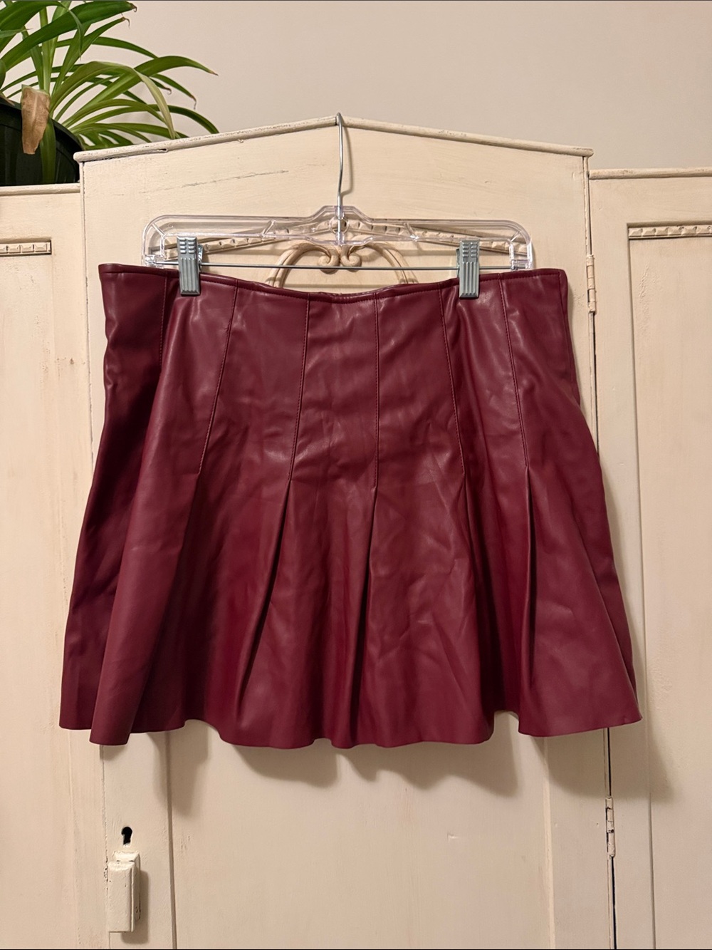 eesome Burgundy Faux Leather Skater Skirt